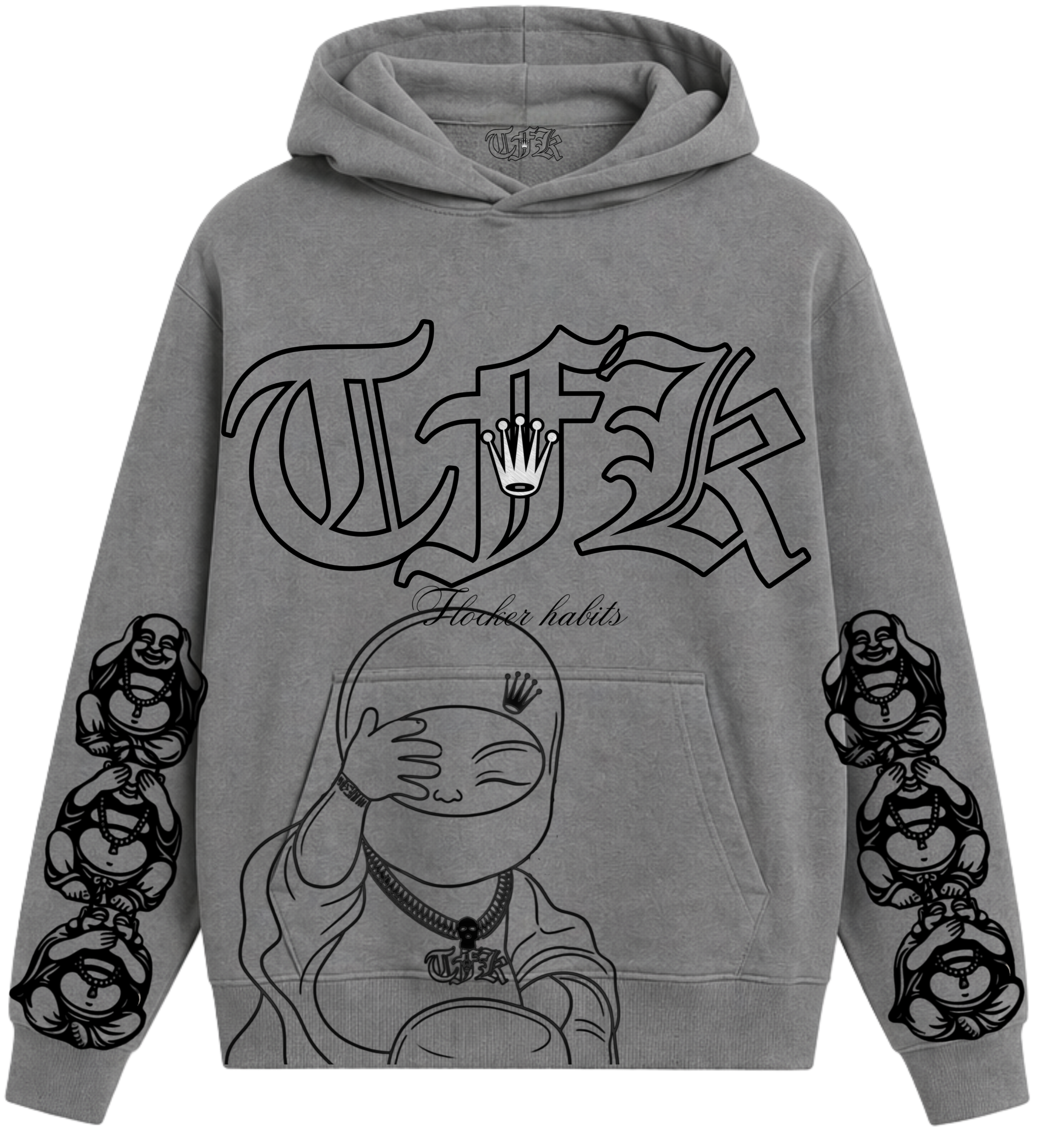 Grey-Buddha flocker hoodie